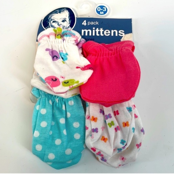 NWT- Baby Girl 4 Pack Mittens Size 0-3 Months - Picture 1 of 5